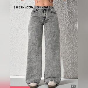 SHEIN High-Rise Washed Black WIDE Straight-Leg Jeans Size 6